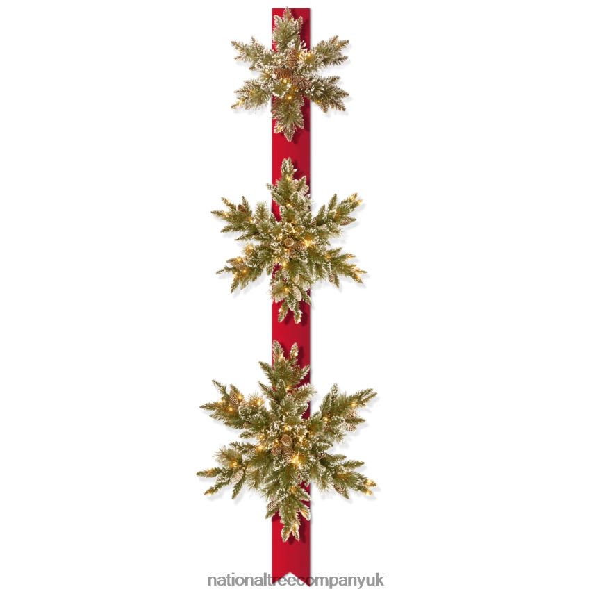 Greenery | National Tree Company Pre-Lit Artificial Christmas Hanging Snowflakes Door Decoration Green Glittery Bristle Pine White Lights Christmas Collection 77 Inches F2L4F486
